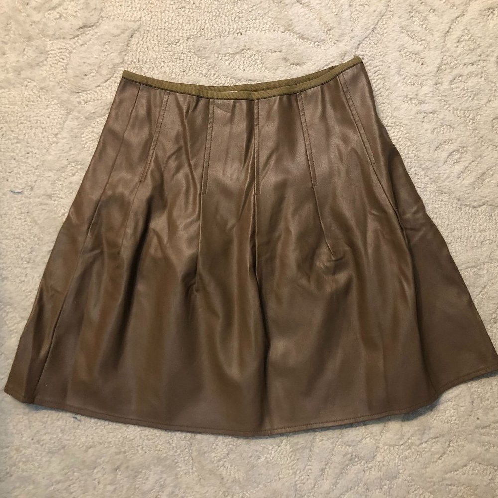 Double Zero Brown Pleated Faux Leather Mini Skirt